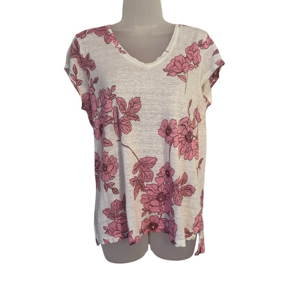 Cynthia Rowley Tops - GORGEOUS     Floral Cap Sleeve Linen Top   LARGE         #2